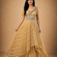Golden Draped Gown with Silver Striped Tulle & Embroidered Bodice
