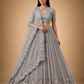 Silver-Grey Floral Embroidered Lehenga with Blush Pink Dupatta