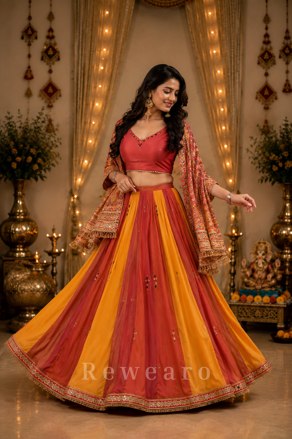 Rangila Saanjh Handcrafted Lehenga Set with Printed Jacket & Pleated Skirt