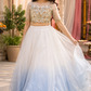 Ivory Frost Ombre Tulle Lehenga Set with Hand-Embroidered Sheer Blouse and Sequined Skirt