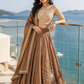 Mocha Embroidered Lehenga Set with Pearl Detailed Blouse