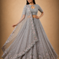 Silver-Grey Floral Embroidered Lehenga with Blush Pink Dupatta