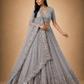 Silver-Grey Floral Embroidered Lehenga with Blush Pink Dupatta
