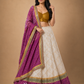 Wine Purple & Ivory Embroidered Lehenga with Mustard Blouse and Bandhani-Inspired Dupatta