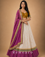 Wine Purple & Ivory Embroidered Lehenga with Mustard Blouse and Bandhani-Inspired Dupatta