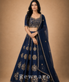 Midnight Blue Floral Embroidered Lehenga with Sheer Dupatta