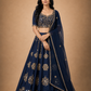 Midnight Blue Floral Embroidered Lehenga with Sheer Dupatta