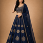 Midnight Blue Floral Embroidered Lehenga with Sheer Dupatta