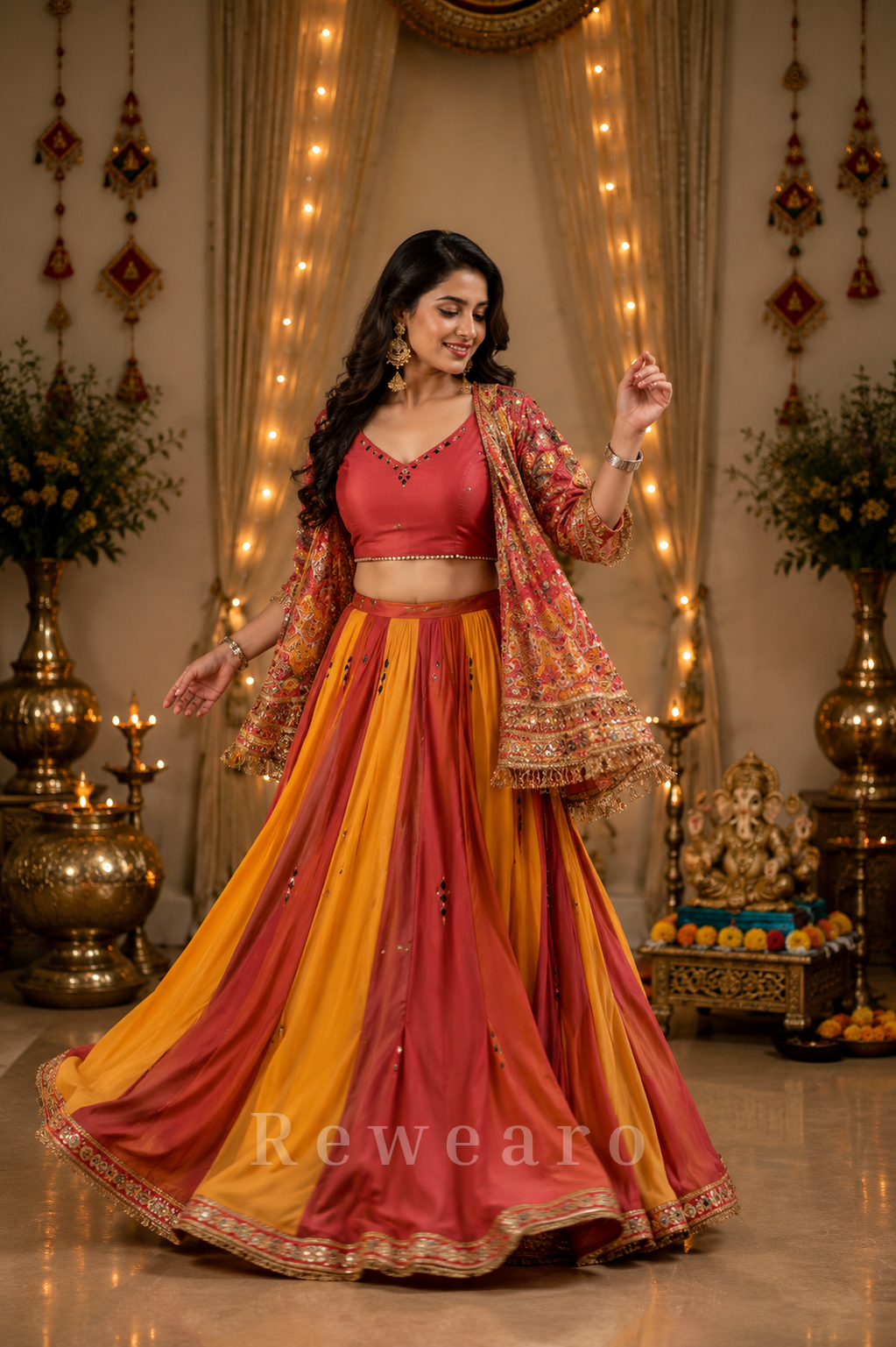 Rangila Saanjh Handcrafted Lehenga Set with Printed Jacket & Pleated Skirt