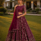 Wine Bandhani Embroidered Lehenga Set with Matching Embroidered Border Dupatta