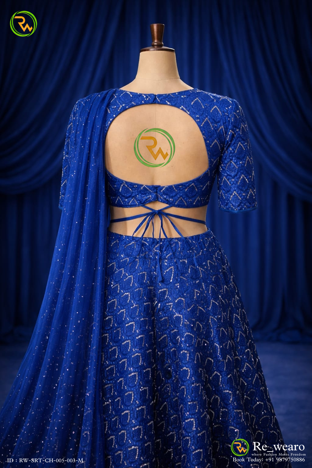 Royal Blue Sequin Embellished Lehenga Set with Criss-Cross Blouse