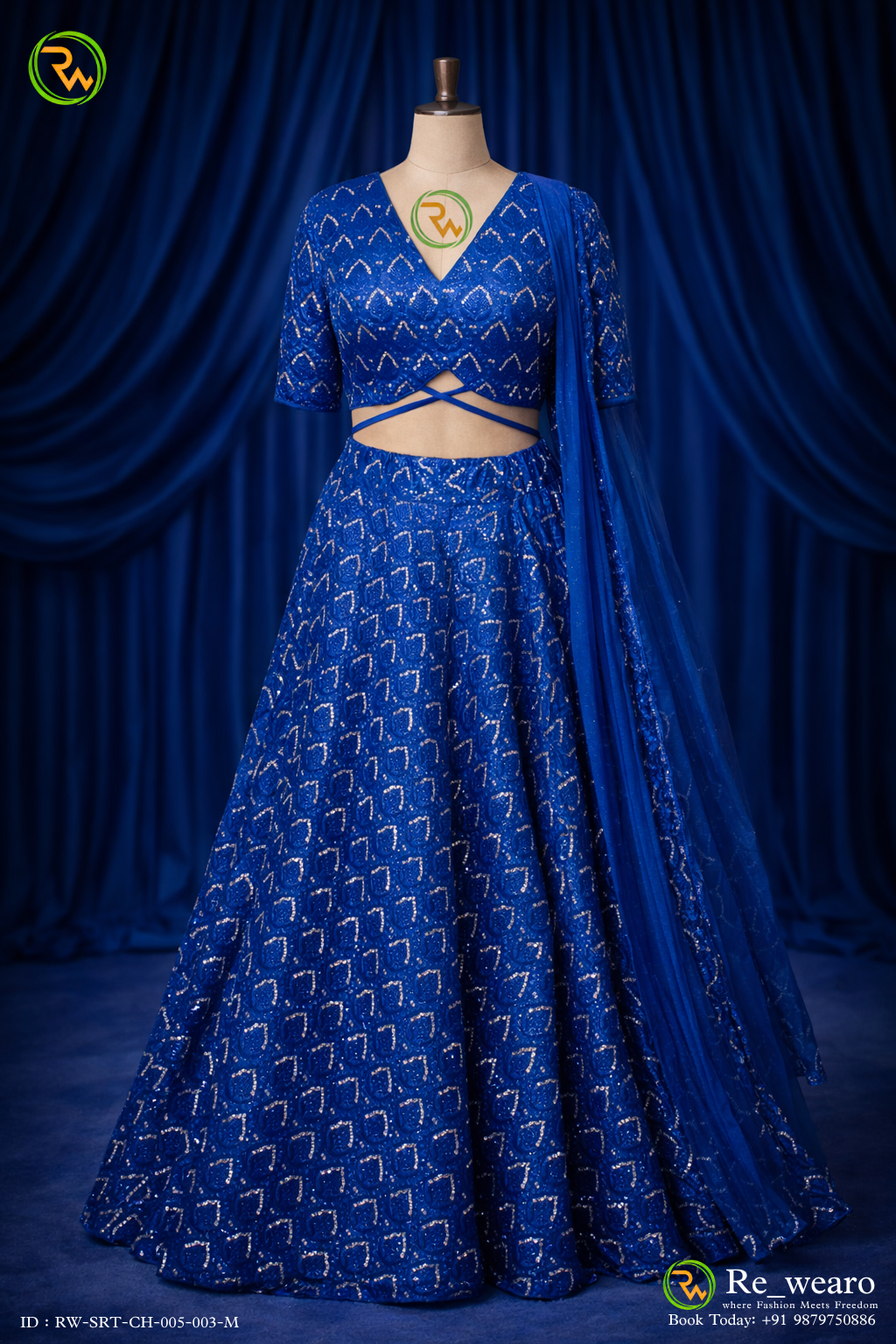 Royal Blue Sequin Embellished Lehenga Set with Criss-Cross Blouse