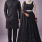 Midnight Black Coordinated Couple Set with Sequin Lehenga and Geometric Kurta