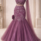 Mauve Embellished Mermaid Lehenga with Floral Drape Dupatta