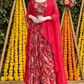 Crimson Floral Printed Draped Dhoti Set with Embellished Dupatta
