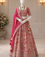 Rani Pink Heritage Storywork Bridal Lehenga with Embroidered Dupatta