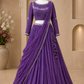 Violet Draped Georgette Lehenga with Mirror Embellished Blouse