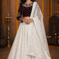 Maroon Embroidered Blouse with Ivory Chikankari Lehenga & Sheer Dupatta