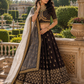 Midnight Noir Heritage Embroidered Lehenga Set with Ornate Gold Blouse and Sheer Dupatta