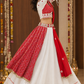 Ivory Bandhani Canvas with Ruby Draped Accents & Mirror Floral Waist Detailing