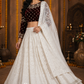 Maroon Embroidered Blouse with Ivory Chikankari Lehenga & Sheer Dupatta