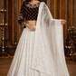 Maroon Embroidered Blouse with Ivory Chikankari Lehenga & Sheer Dupatta