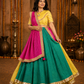 Teal & Magenta Leheriya Lehenga with Mustard Blouse & Zari Dupatta