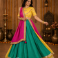 Teal & Magenta Leheriya Lehenga with Mustard Blouse & Zari Dupatta