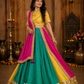 Teal & Magenta Leheriya Lehenga with Mustard Blouse & Zari Dupatta