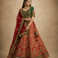 Crimson Rajwadi Lehenga with Emerald Embroidered Blouse & Heritage Dupatta