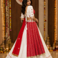 Ivory Bandhani Canvas with Ruby Draped Accents & Mirror Floral Waist Detailing