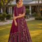 Wine Bandhani Embroidered Lehenga Set with Matching Embroidered Border Dupatta