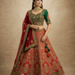 Crimson Rajwadi Lehenga with Emerald Embroidered Blouse & Heritage Dupatta