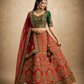Crimson Rajwadi Lehenga with Emerald Embroidered Blouse & Heritage Dupatta
