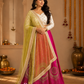 Rani Pink Lehenga with Ivory Floral Blouse & Lime Sheer Dupatta