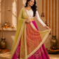 Rani Pink Lehenga with Ivory Floral Blouse & Lime Sheer Dupatta