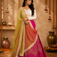 Rani Pink Lehenga with Ivory Floral Blouse & Lime Sheer Dupatta