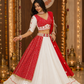 Ivory Bandhani Canvas with Ruby Draped Accents & Mirror Floral Waist Detailing