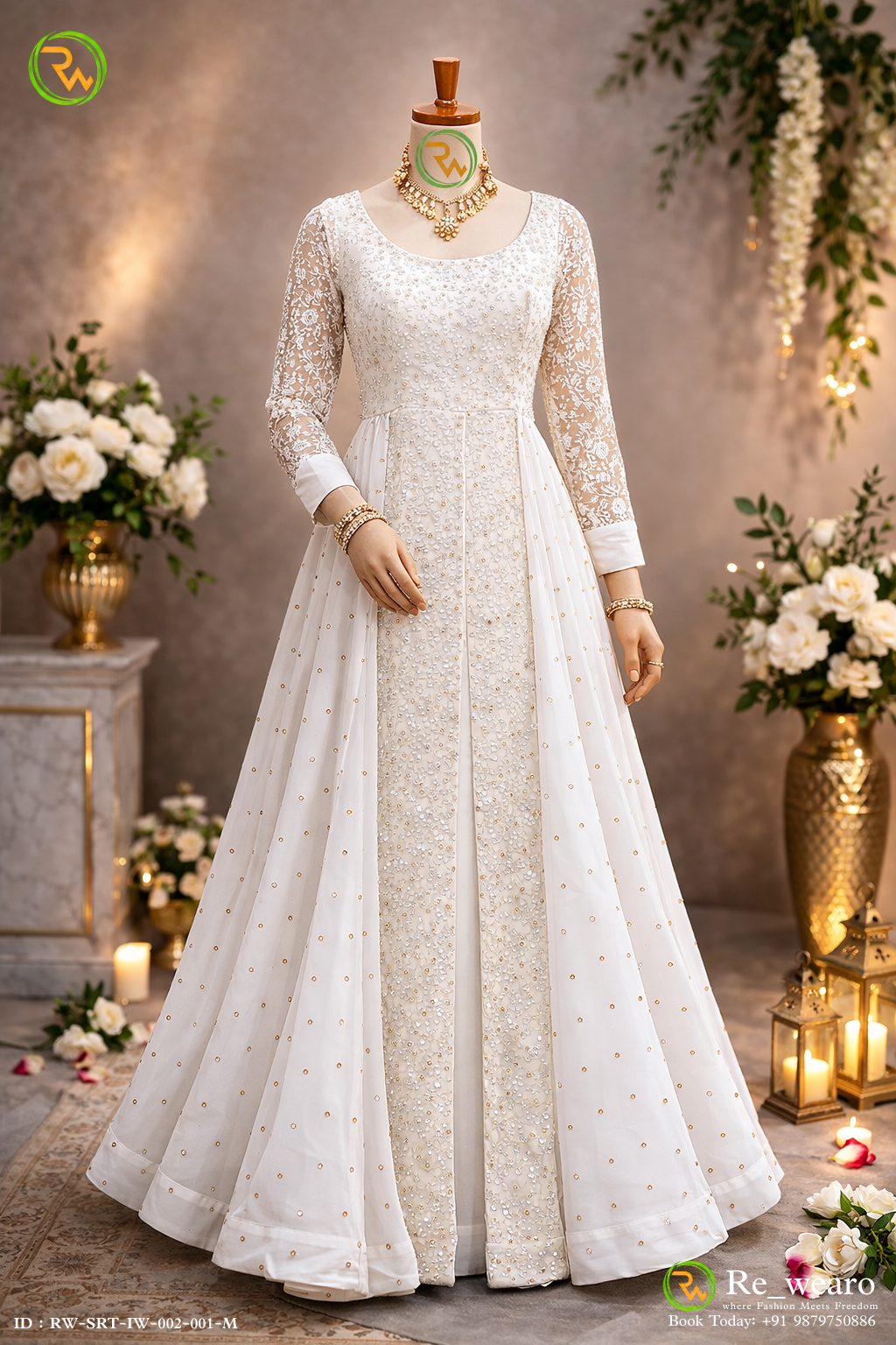 Pearl White Sequin Embroidered Cape Style Anarkali Gown