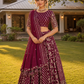 Wine Bandhani Embroidered Lehenga Set with Matching Embroidered Border Dupatta