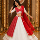 Ivory Bandhani Canvas with Ruby Draped Accents & Mirror Floral Waist Detailing