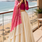 Fuchsia Pink Blouse with Ivory Lehenga and Floral Banarasi Style Dupatta