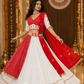 Ivory Bandhani Canvas with Ruby Draped Accents & Mirror Floral Waist Detailing