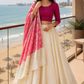 Fuchsia Pink Blouse with Ivory Lehenga and Floral Banarasi Style Dupatta