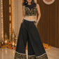 Siyah Sunehri Floral Mirrorwork Palazzo Set with Embellished Crop Top