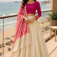 Fuchsia Pink Blouse with Ivory Lehenga and Floral Banarasi Style Dupatta