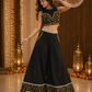 Siyah Sunehri Floral Mirrorwork Palazzo Set with Embellished Crop Top