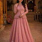 Dusty Rose Embellished Jacket Style Lehenga Set with Flowing Flared Skirt