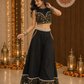Siyah Sunehri Floral Mirrorwork Palazzo Set with Embellished Crop Top