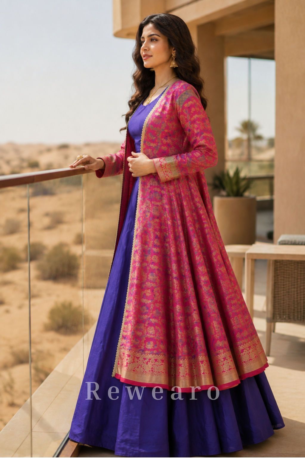 Royal Blue Lehenga Set with Pink Banarasi Style Jacket